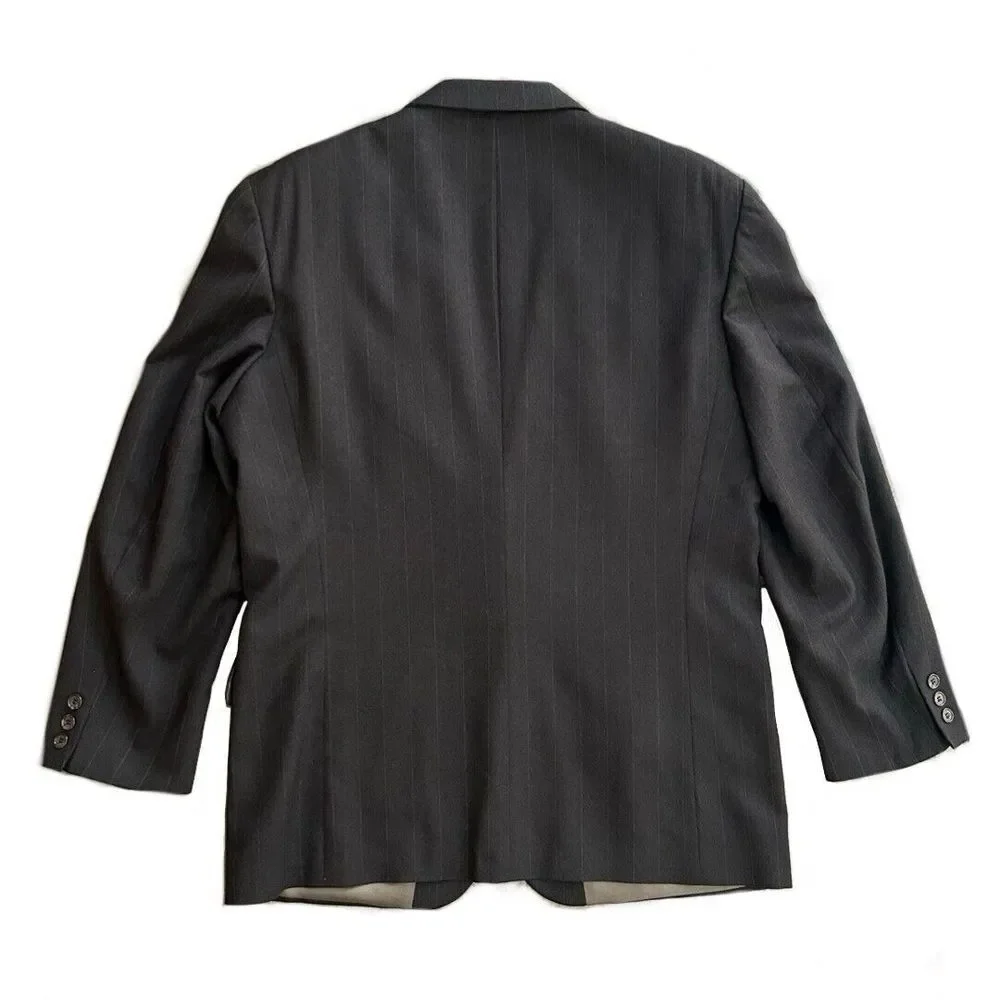 Oscar De La Renta Men's Blazer Herringbone Dark Grey Striped Single Breasted 42R